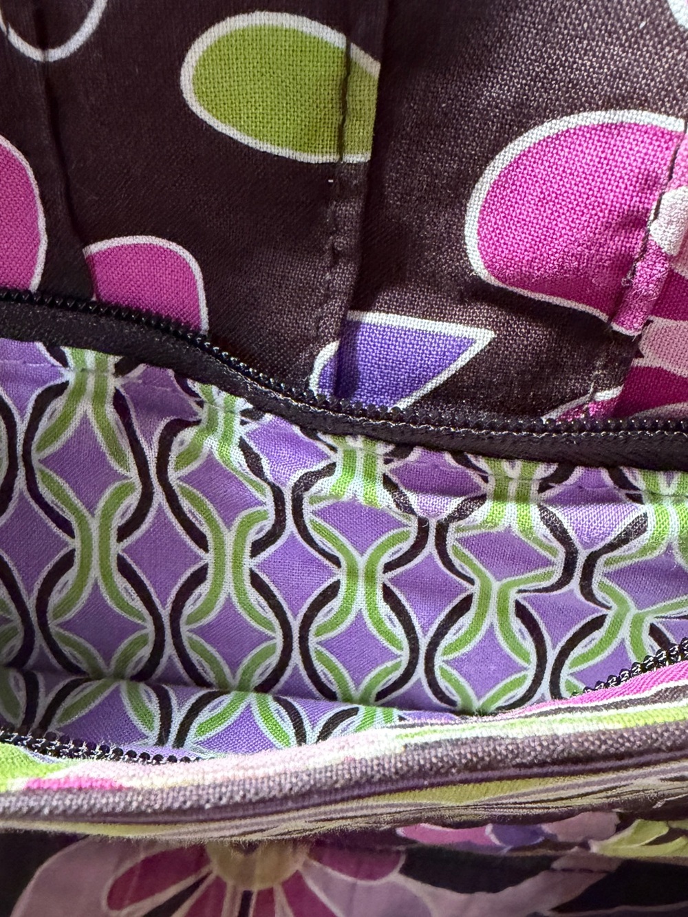 Vera Bradley Brown Quilted Shoulder Bag with Pink, Green & Purple Florals - Picture 6 of 10